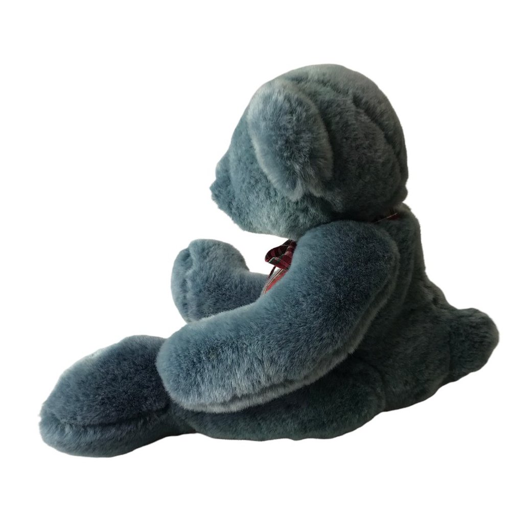 Like new Russ Blue Teddy Bear with Plaid Bow - Picture 4 of 8